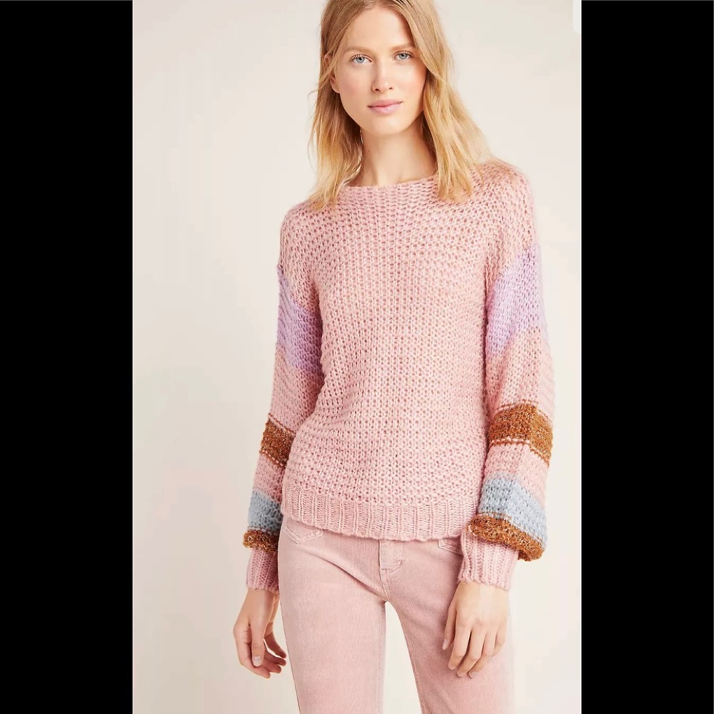 Anthropologie Heartloom Metallic Striped Sweater